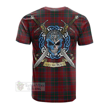 MacDonald (McDonald) of Glencoe Tartan Cotton T-shirt with Family Crest Celtic Skull Style