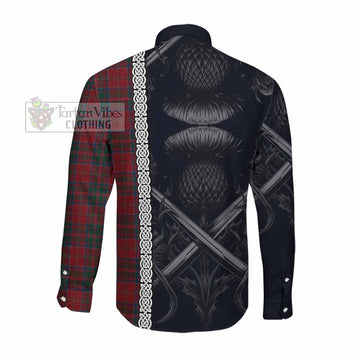 Tartan Vibes Clothing MacDonald (McDonald) of Glencoe Tartan Long Sleeve Button Shirt with Family Crest Cross Sword Thistle Celtic Vibes