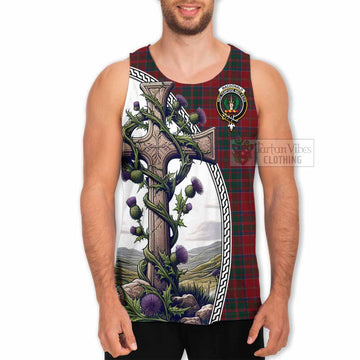 MacDonald (McDonald) of Glencoe Tartan Men's Tank Top with Family Crest and St. Andrew's Cross Accented by Thistle Vines - Tartan Vibes Clothing
