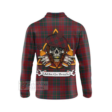 MacDonald (McDonald) of Glencoe Tartan Long Sleeve Polo Shirt with Family Crest and Bearded Skull Holding Bottles of Whiskey - Tartan Vibes Clothing