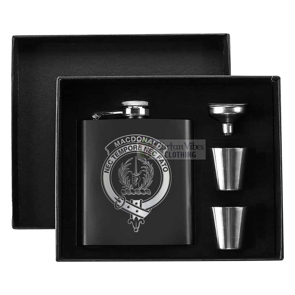 MacDonald (McDonald) of Glencoe Crest Hip Flask Set 7oz Black Stainless Steel with A Gift Box - 2D-tartanvibesclothing