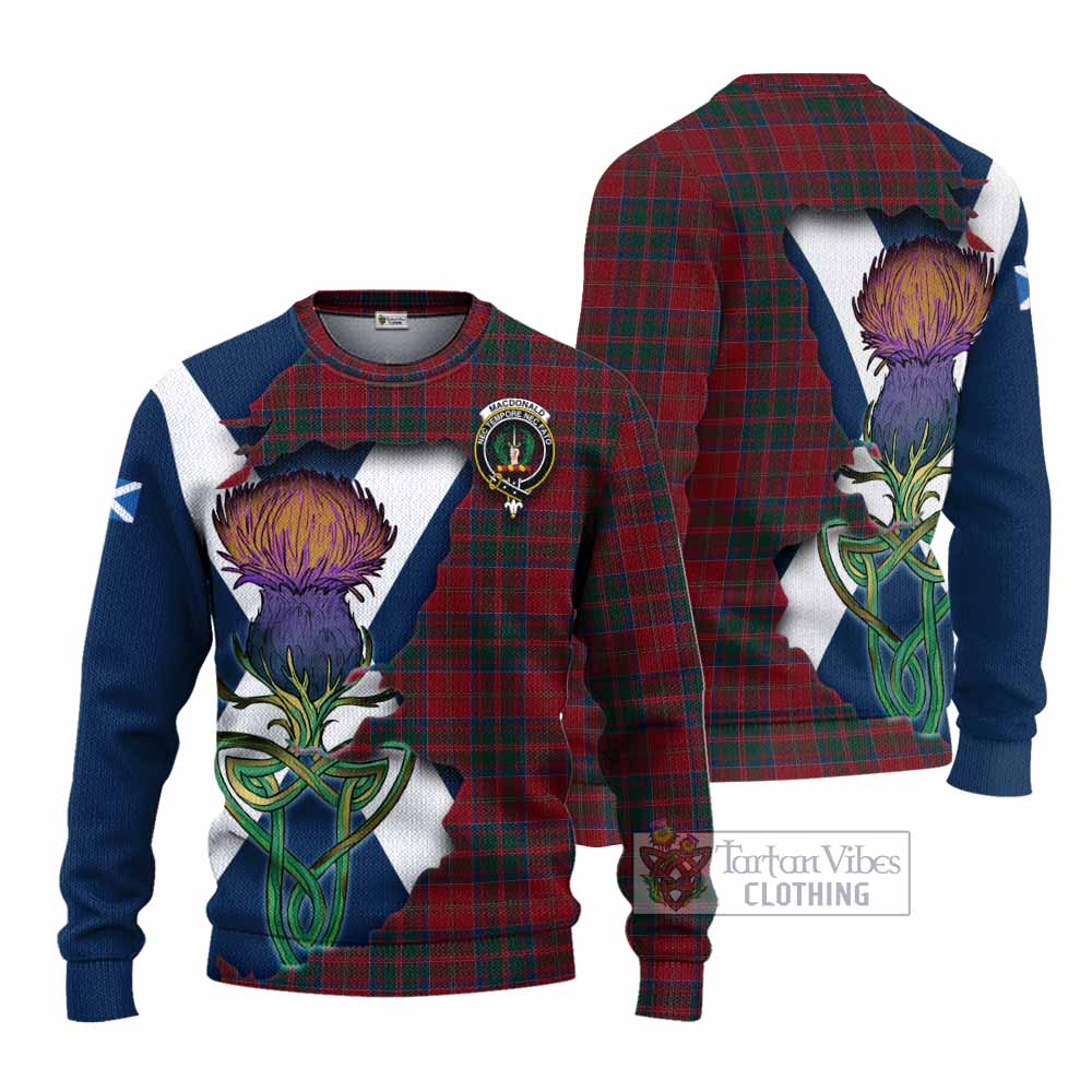 Tartan Vibes Clothing MacDonald (McDonald) of Glencoe Tartan Family Crest Knitted Sweater Scottish Thistle Celtic Inspired