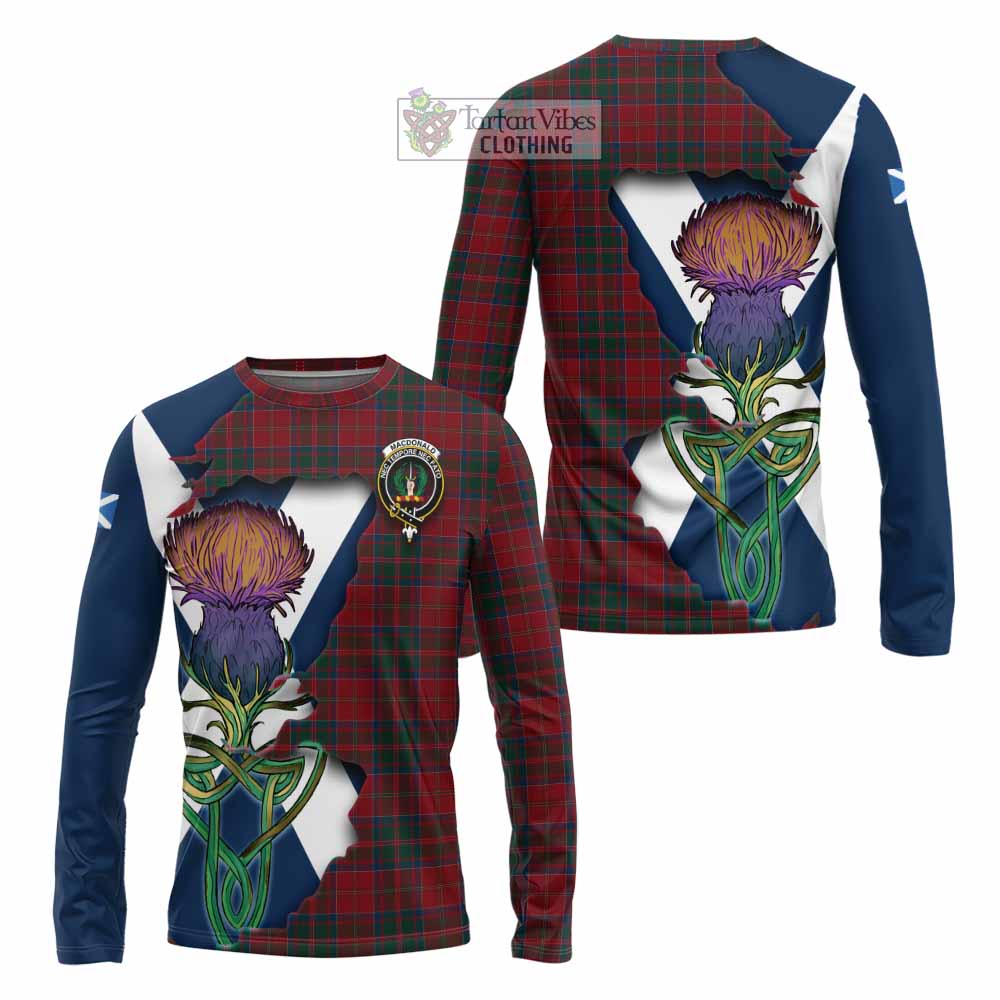 Tartan Vibes Clothing MacDonald (McDonald) of Glencoe Tartan Family Crest Long Sleeve T-Shirt Scottish Thistle Celtic Inspired