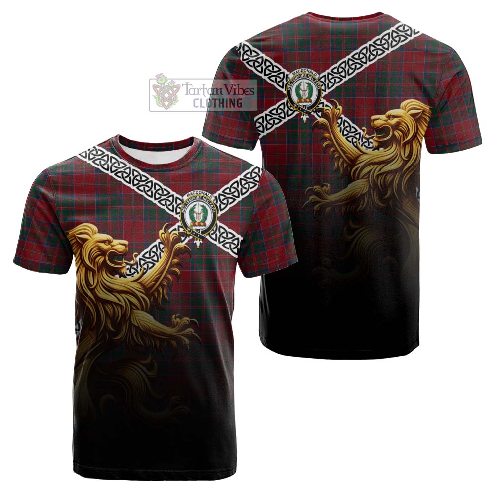 Tartan Vibes Clothing MacDonald (McDonald) of Glencoe Crest Tartan Cotton T-shirt with Golden Lion Emblem Celtic Style