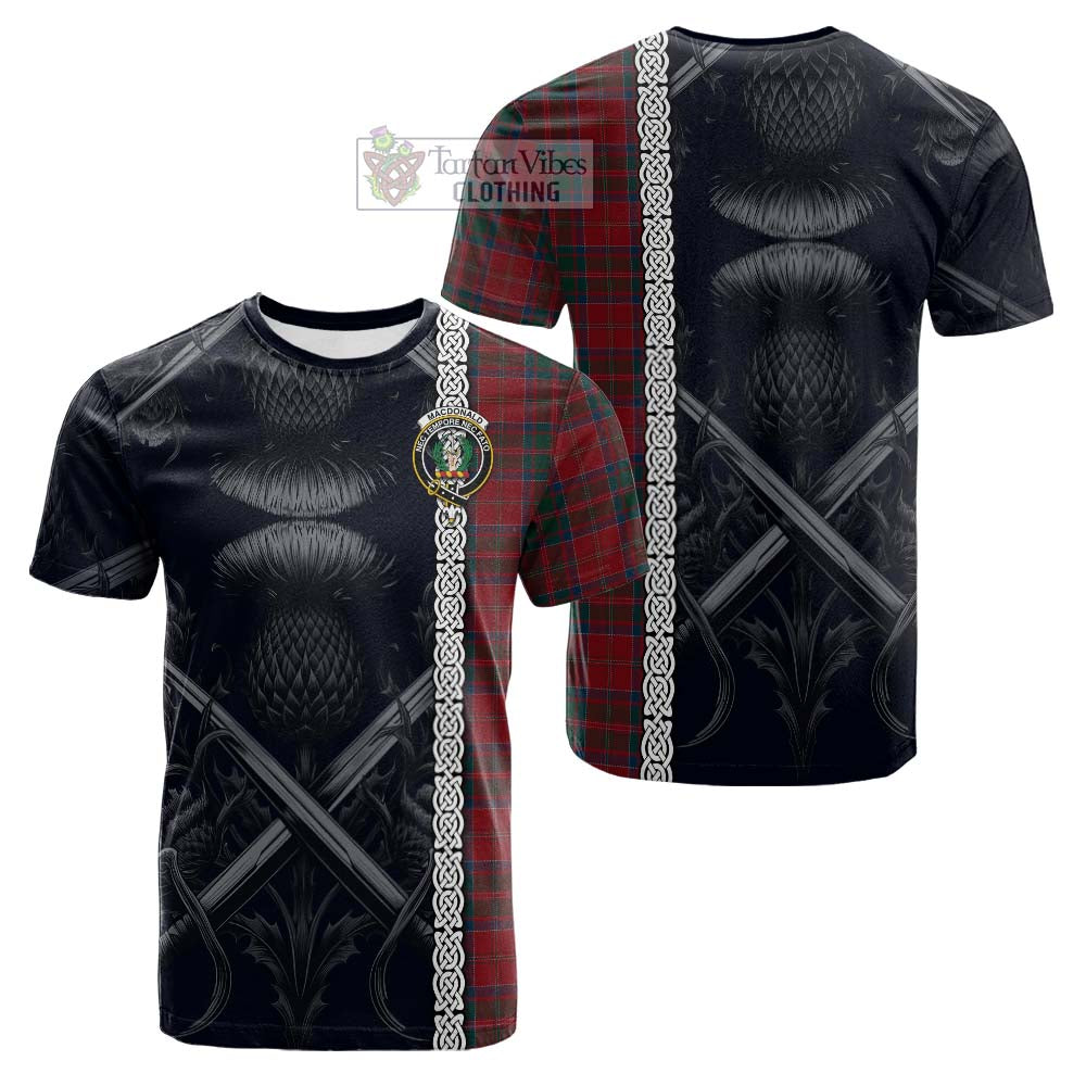 Tartan Vibes Clothing MacDonald (McDonald) of Glencoe Tartan Cotton T-shirt with Family Crest Cross Sword Thistle Celtic Vibes