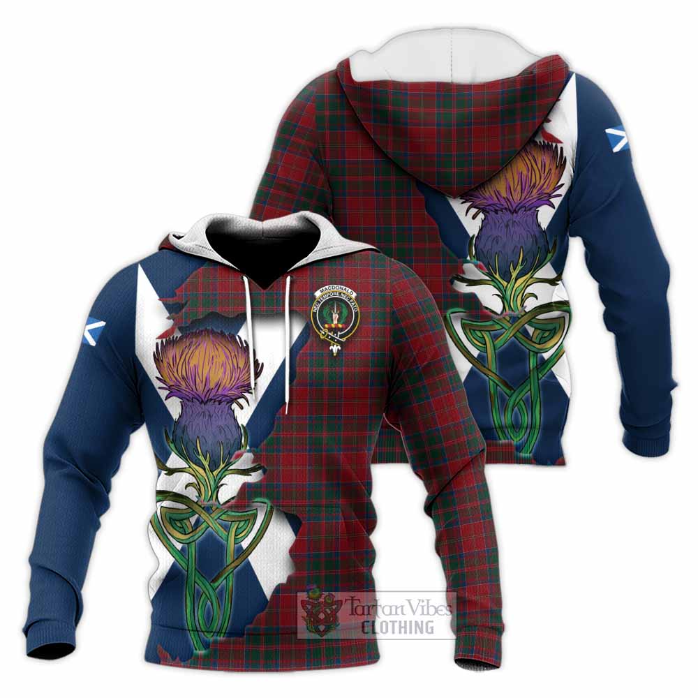 Tartan Vibes Clothing MacDonald (McDonald) of Glencoe Tartan Family Crest Knitted Hoodie Scottish Thistle Celtic Inspired
