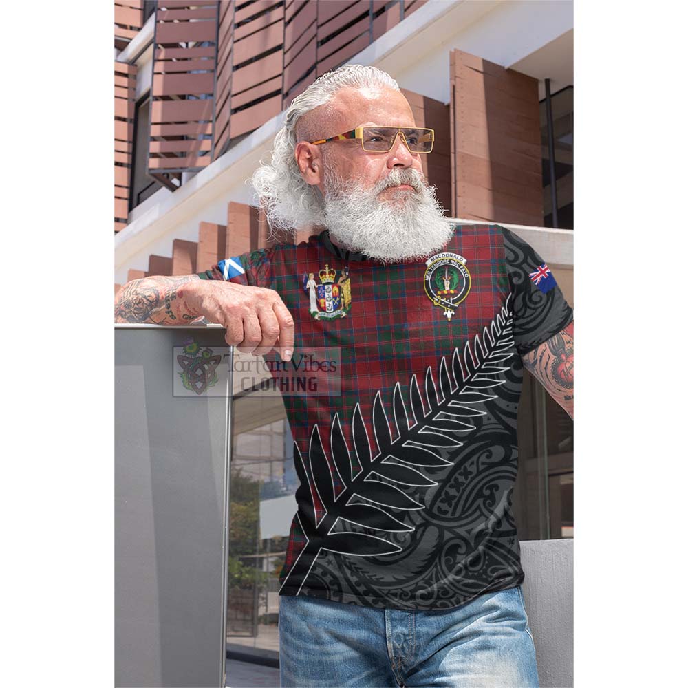 Tartan Vibes Clothing MacDonald (McDonald) of Glencoe Crest Tartan Cotton T-shirt with New Zealand Silver Fern Half Style