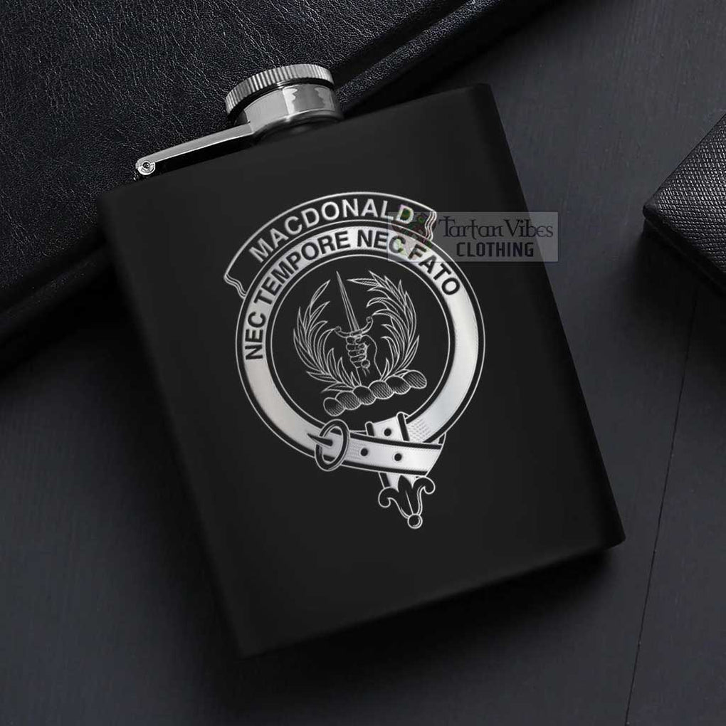 MacDonald (McDonald) of Glencoe Crest Hip Flask Set 7oz Black Stainless Steel with A Gift Box - 2D-tartanvibesclothing
