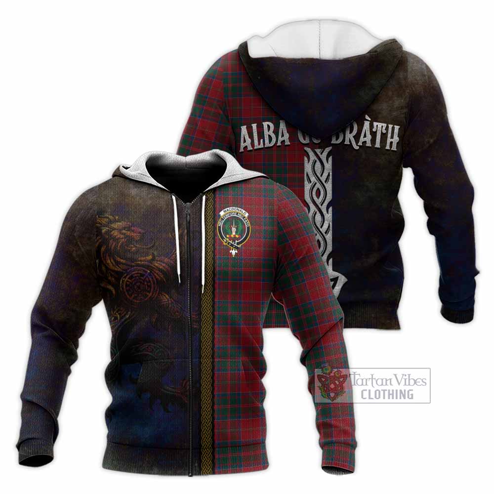 Tartan Vibes Clothing MacDonald (McDonald) of Glencoe Tartan Family Crest Knitted Hoodie Alba Gu Brath Be Brave Lion Ancient Style
