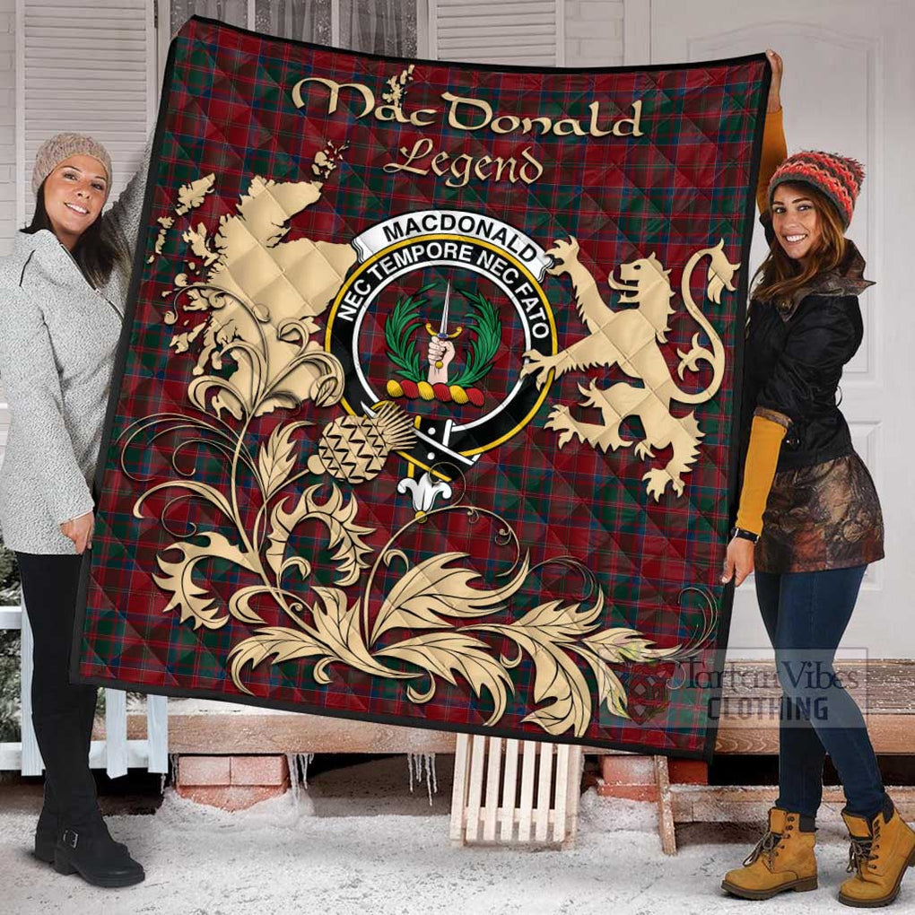 Tartan Vibes Clothing MacDonald (McDonald) of Glencoe Tartan Quilt with Family Crest and Scottish Symbol Style