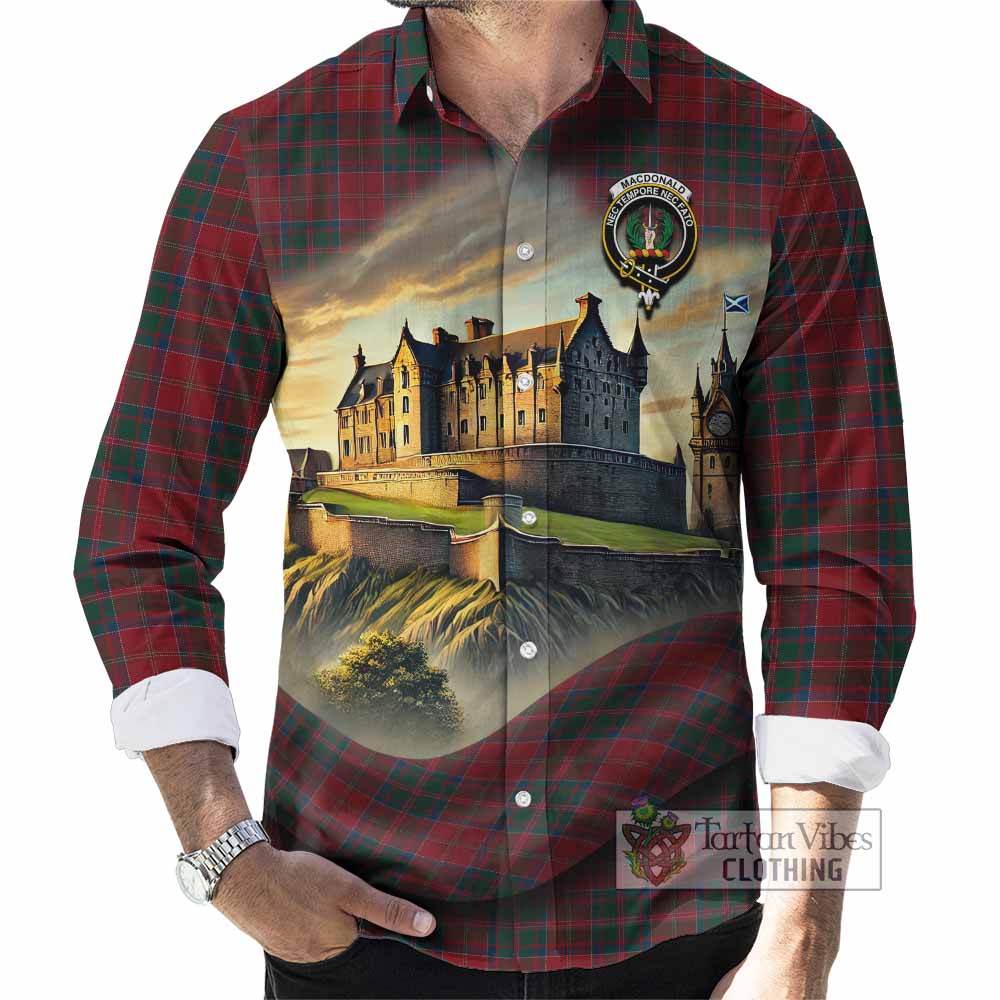 Tartan Vibes Clothing MacDonald (McDonald) of Glencoe Tartan Family Crest Long Sleeve Button Shirt with Scottish Ancient Castle Style