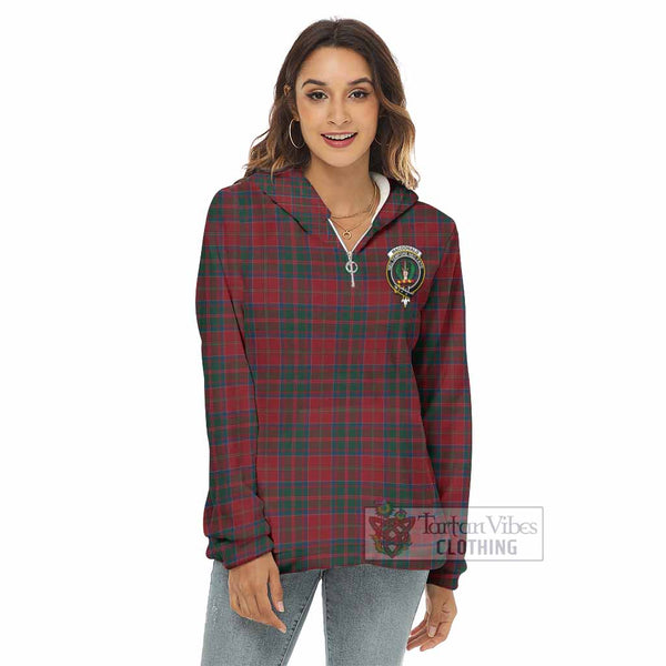 MacDonald (McDonald) of Glencoe Tartan Women's Borg Fleece Hoodie with Half Zip with Family Crest