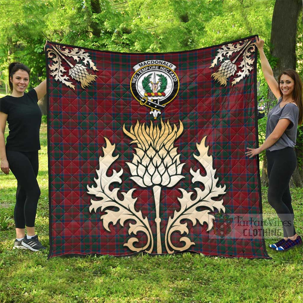 Tartan Vibes Clothing MacDonald (McDonald) of Glencoe Tartan Quilt with Family Crest and Golden Thistle Style
