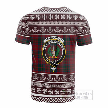 MacDonald (McDonald) of Glencoe Clan Tartan Christmas Cotton T-shirt with Family Crest