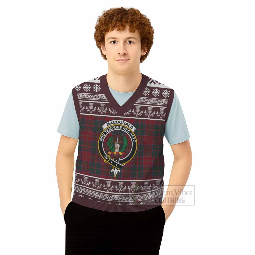MacDonald (McDonald) of Glencoe Clan Tartan Christmas Knitted V-Neck Vest with Family Crest - Tartan Vibes Clothing