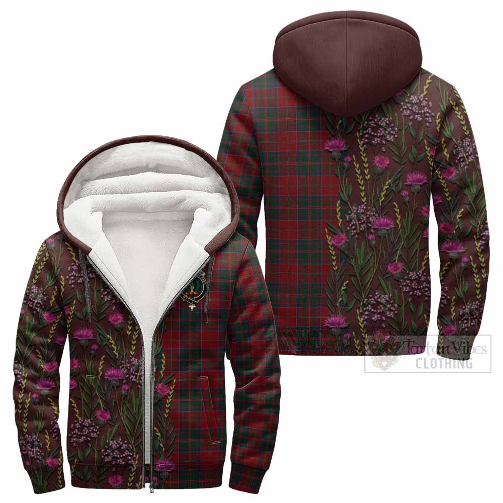 MacDonald (McDonald) of Glencoe Family Crest Tartan Sherpa Hoodie Scottish Thistle Flower Pattern Half Style - Tartan Vibes Clothing