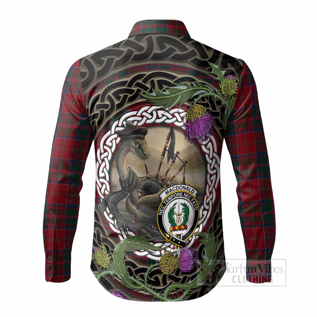 MacDonald (McDonald) of Glencoe Tartan Crest Bagpipe Nessie Long Sleeve Button Shirts Scottish Loch Ness Monster Celtic Thistle