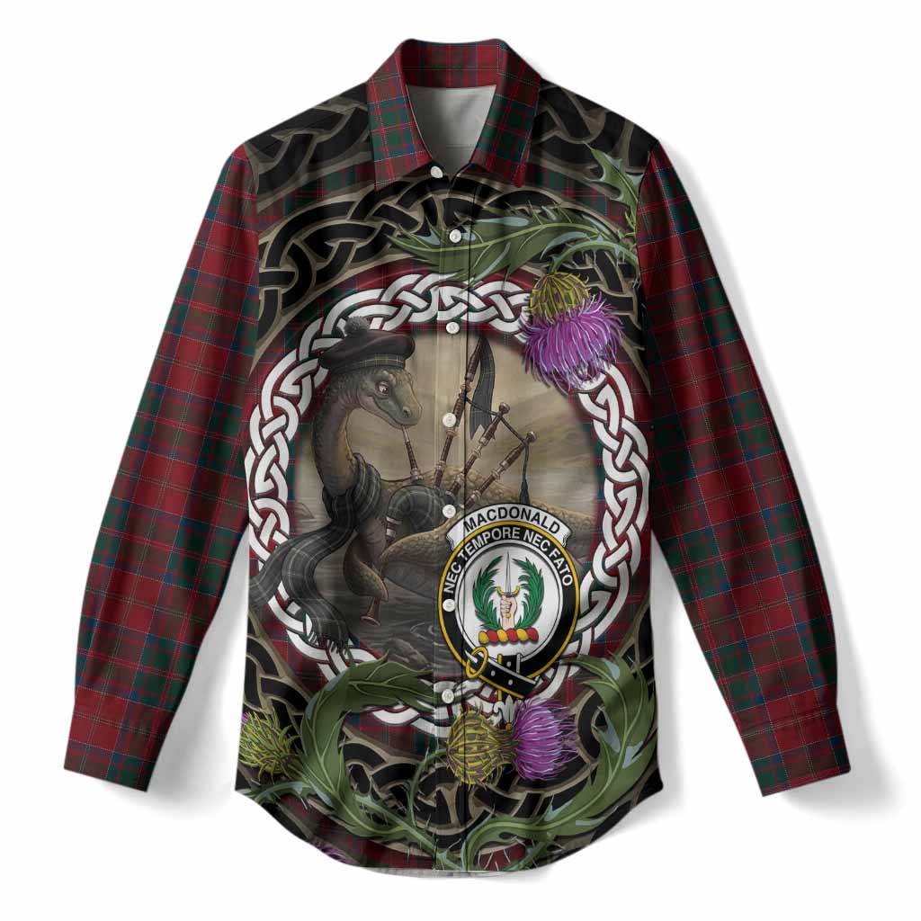 MacDonald (McDonald) of Glencoe Tartan Crest Bagpipe Nessie Women Casual Shirt Scottish Loch Ness Monster Celtic Thistle