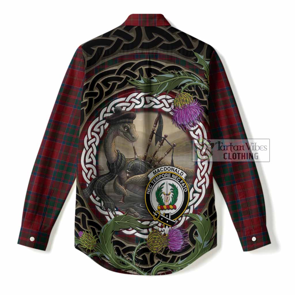 MacDonald (McDonald) of Glencoe Tartan Crest Bagpipe Nessie Women Casual Shirt Scottish Loch Ness Monster Celtic Thistle