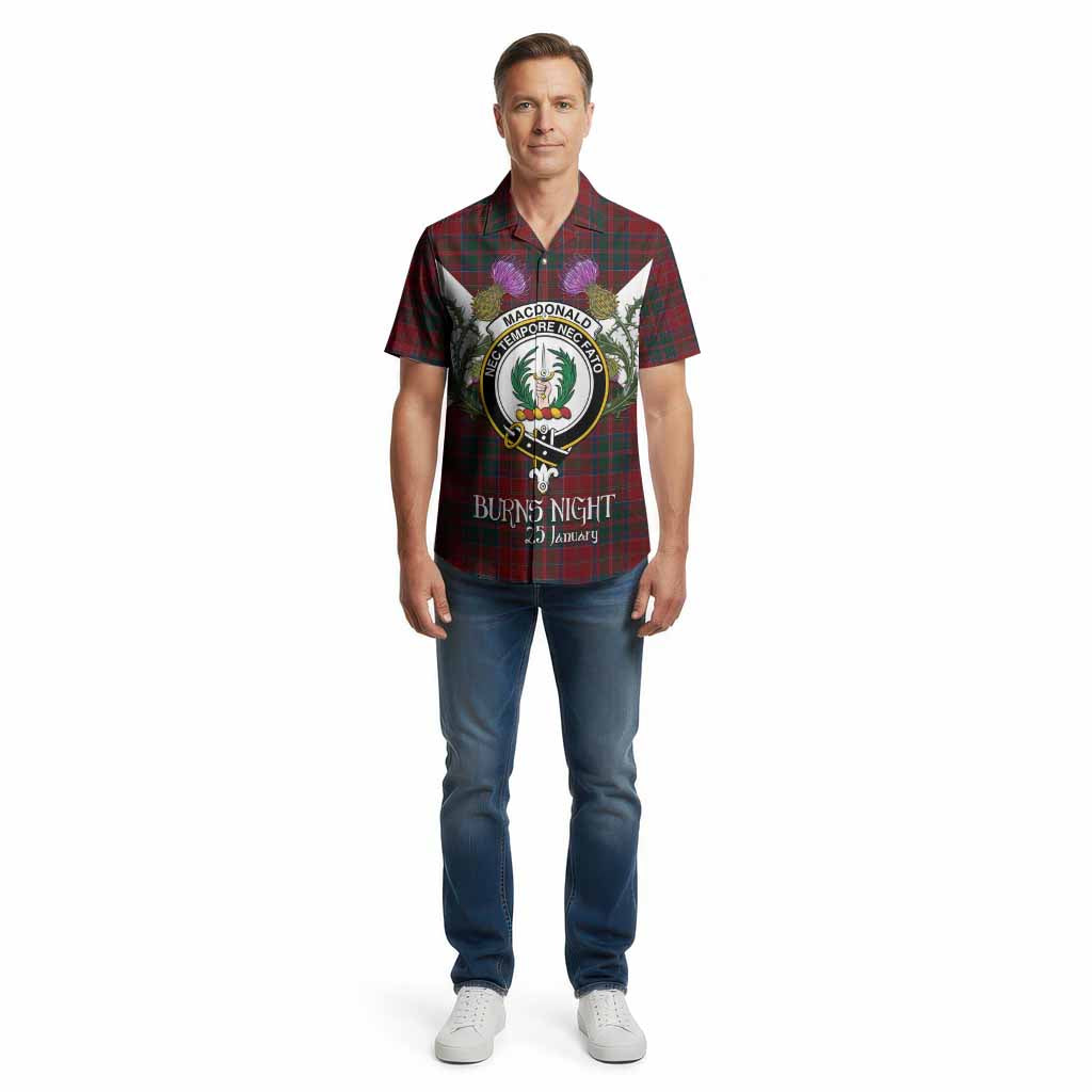 MacDonald (McDonald) of Glencoe Tartan Family Crest Cotton Hawaiian Shirt Scottish Burns Night Thistle Floral