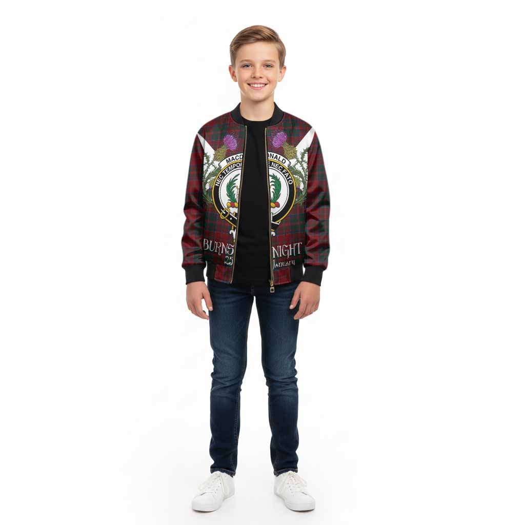 MacDonald (McDonald) of Glencoe Tartan Family Crest Kid Bomber Jacket Scottish Burns Night Thistle Floral