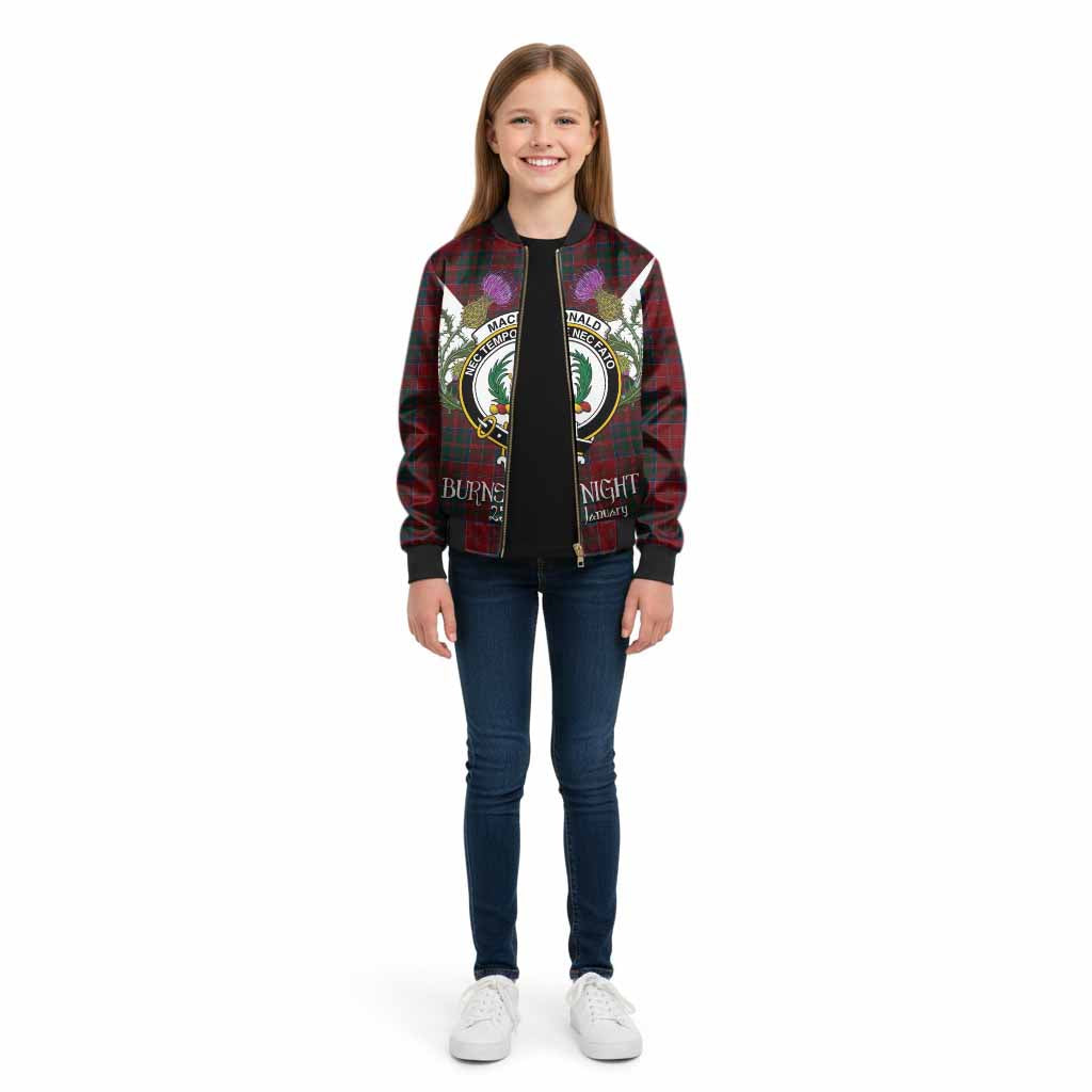 MacDonald (McDonald) of Glencoe Tartan Family Crest Kid Bomber Jacket Scottish Burns Night Thistle Floral