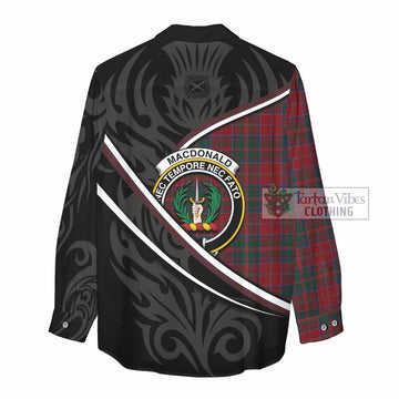 MacDonald (McDonald) of Glencoe Tartan Family Crest Women Casual Shirt Celtic Scottish Thistle Floral