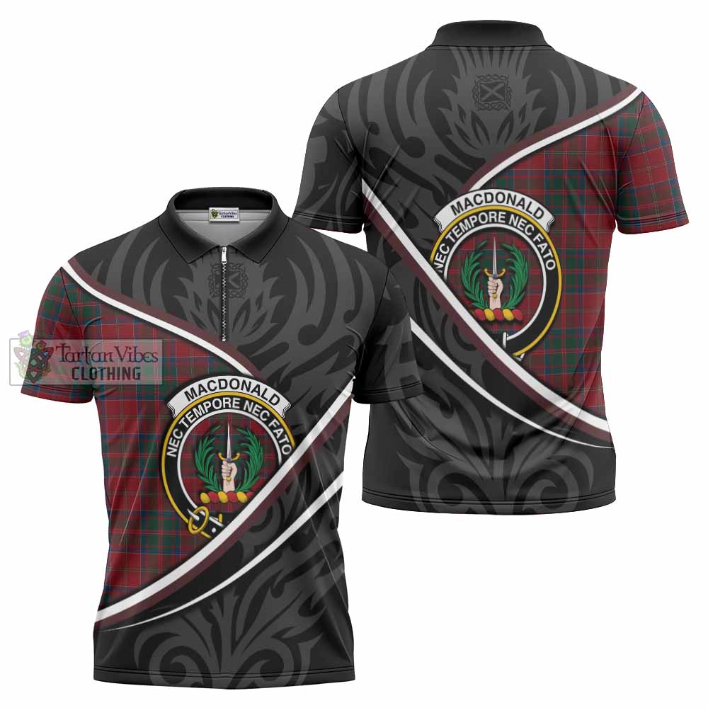 MacDonald (McDonald) of Glencoe Tartan Family Crest Zipper Polo Shirt Celtic Scottish Thistle Floral - Tartan Vibes Clothing