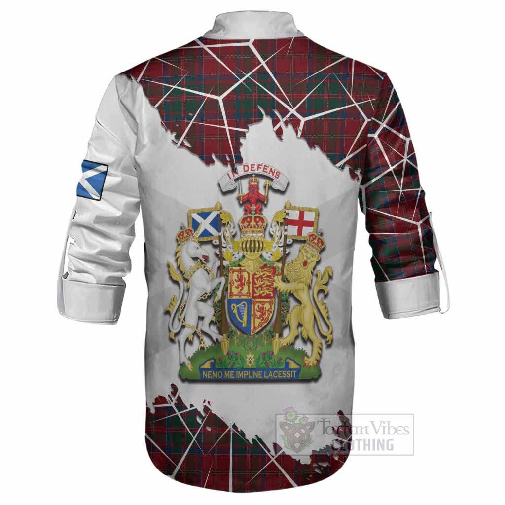 MacDonald (McDonald) of Glencoe Tartan Ghillie Shirt with Family Crest and Lion Rampant Grunge Style