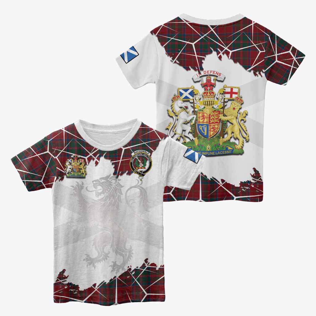 MacDonald (McDonald) of Glencoe Tartan Kid T-shirt with Family Crest and Lion Rampant Grunge Style
