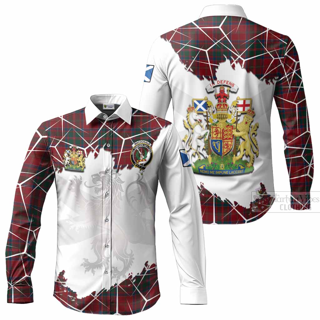 MacDonald (McDonald) of Glencoe Tartan Long Sleeve Button Shirts with Family Crest and Lion Rampant Grunge Style