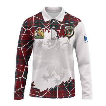 MacDonald (McDonald) of Glencoe Tartan Long Sleeve Polo Shirt with Family Crest and Lion Rampant Grunge Style