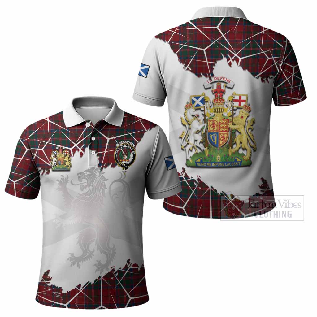 MacDonald (McDonald) of Glencoe Tartan Polo Shirt with Family Crest and Lion Rampant Grunge Style