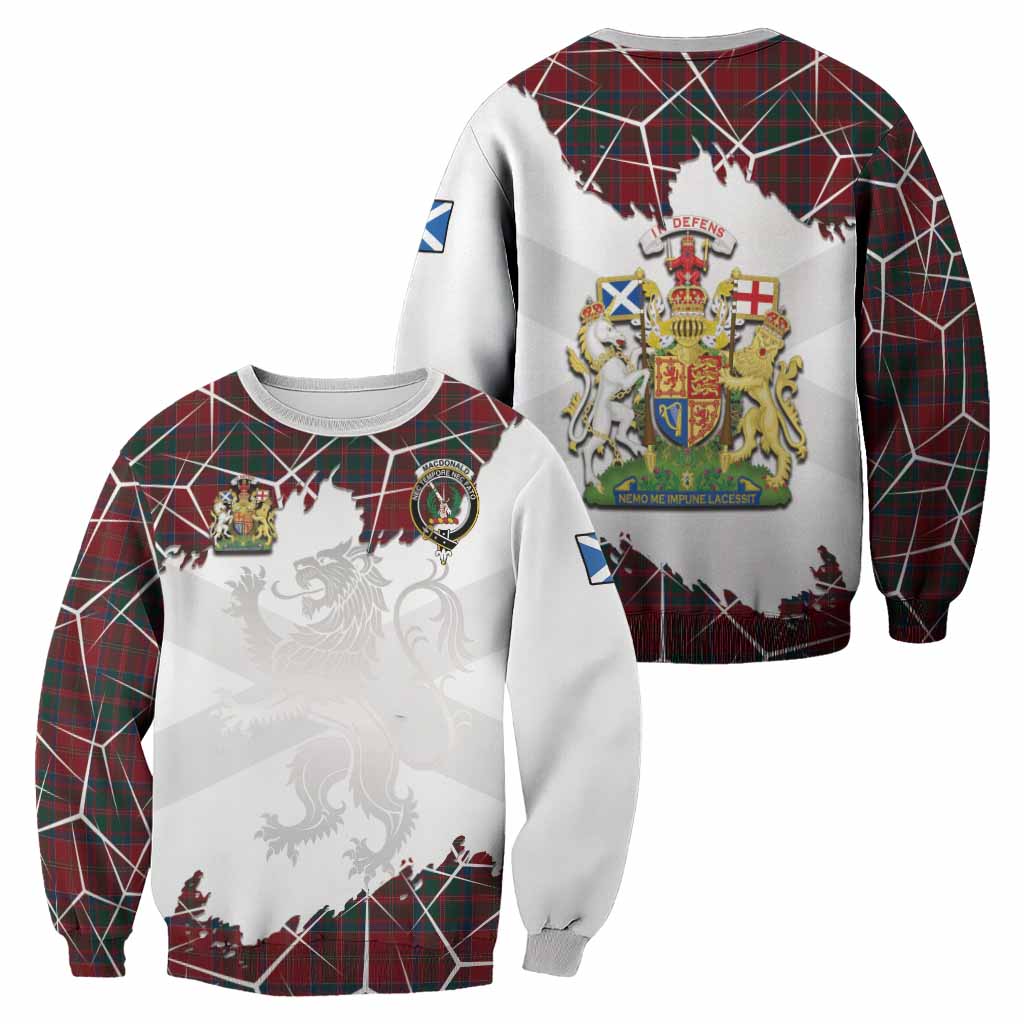 MacDonald (McDonald) of Glencoe Tartan Sweatshirt with Family Crest and Lion Rampant Grunge Style