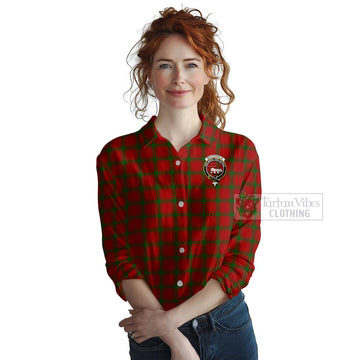 Tartan Vibes Clothing MacDonald (McDonald) of Sleat Tartan Women's Casual Shirt with Family Crest and Bearded Skull Holding Bottles of Whiskey