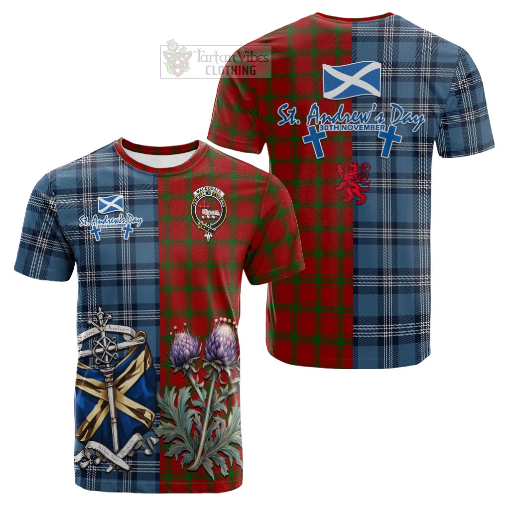 Tartan Vibes Clothing MacDonald (McDonald) of Sleat Tartan Cotton T-shirt Happy St. Andrew's Day Half Tartan Style