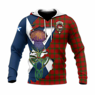 Tartan Vibes Clothing MacDonald (McDonald) of Sleat Tartan Family Crest Knitted Hoodie Scottish Thistle Celtic Inspired
