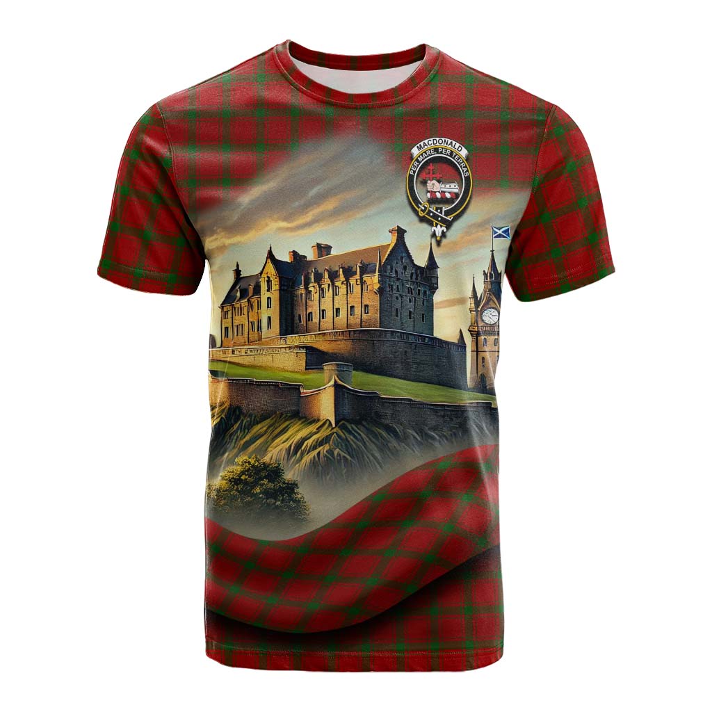 Tartan Vibes Clothing MacDonald (McDonald) of Sleat Tartan Family Crest Cotton T-shirt with Scottish Ancient Castle Style
