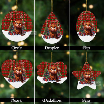 MacDonald (McDonald) of Sleat Tartan Christmas Aluminium Ornament with Adorable Highland Coo Aluminium - Tartan Vibes Clothing