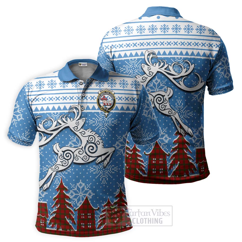 Tartan Vibes Clothing MacDonald (McDonald) of Sleat Clan Christmas Polo Shirt Celtic Reindeer Style