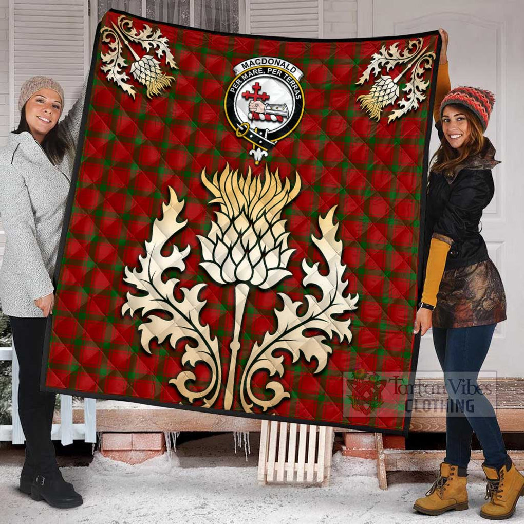 Tartan Vibes Clothing MacDonald (McDonald) of Sleat Tartan Quilt with Family Crest and Golden Thistle Style