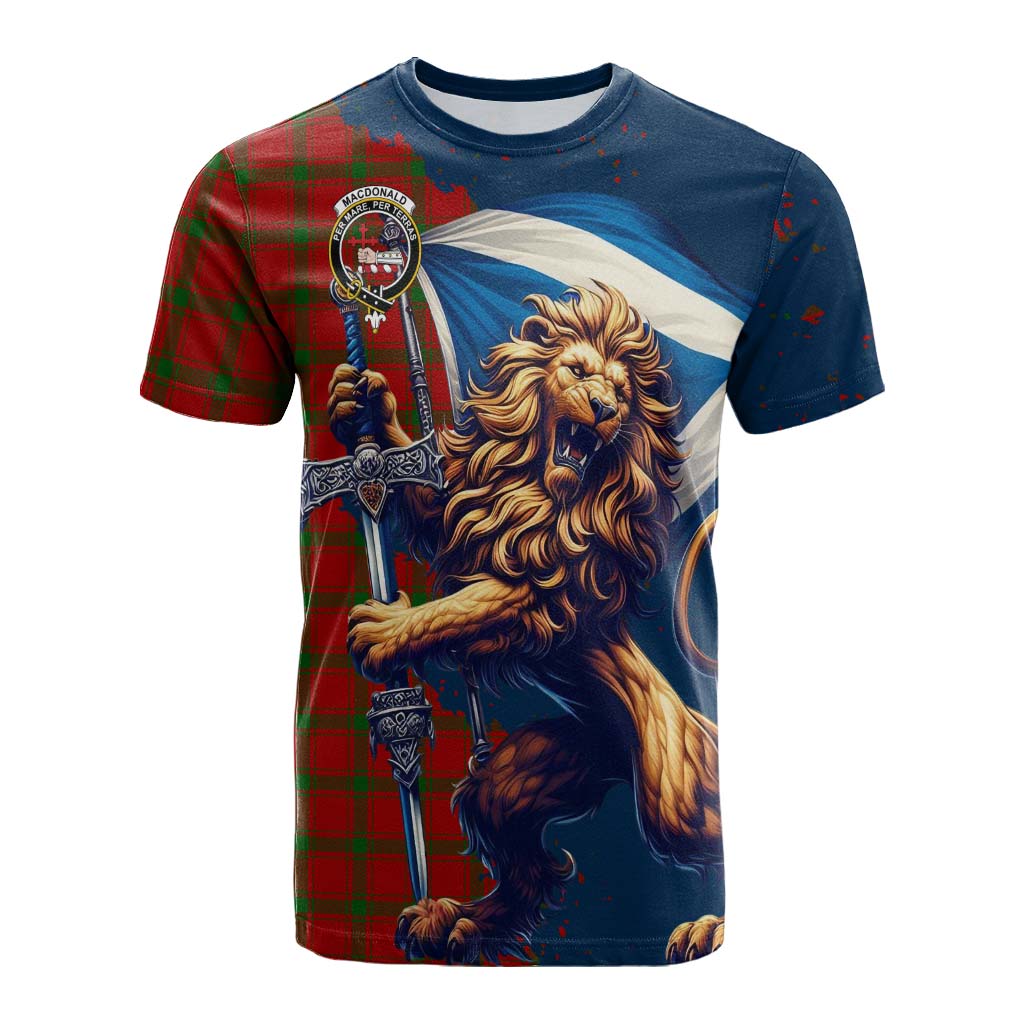 Tartan Vibes Clothing MacDonald (McDonald) of Sleat Tartan Family Crest Cotton T-shirt with Scottish Majestic Lion