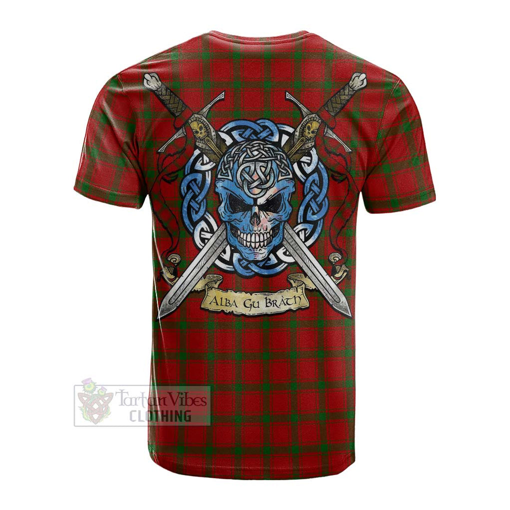 Tartan Vibes Clothing MacDonald (McDonald) of Sleat Tartan Cotton T-shirt with Family Crest Celtic Skull Style