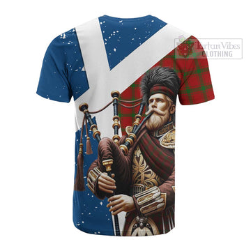 Tartan Vibes Clothing MacDonald (McDonald) of Sleat Tartan Cotton T-shirt with Family Crest Scottish Bagpiper Vibes