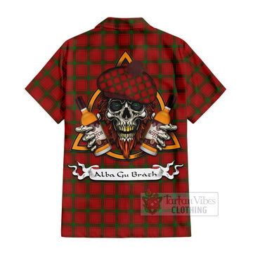 MacDonald (McDonald) of Sleat Tartan Hawaiian Shirt with Family Crest and Bearded Skull Holding Bottles of Whiskey - Tartan Vibes Clothing