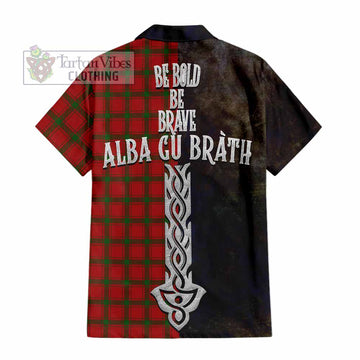 Tartan Vibes Clothing MacDonald (McDonald) of Sleat Tartan Family Crest Short Sleeve Button Shirt Alba Gu Brath Be Brave Lion Ancient Style