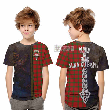 Tartan Vibes Clothing MacDonald (McDonald) of Sleat Tartan Family Crest Kid T-Shirt Alba Gu Brath Be Brave Lion Ancient Style