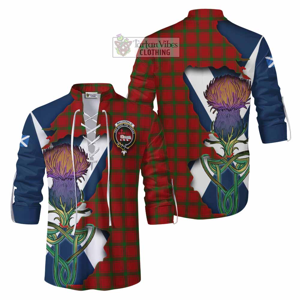 Tartan Vibes Clothing MacDonald (McDonald) of Sleat Tartan Family Crest Ghillie Kilt Shirt Scottish Thistle Celtic Inspired