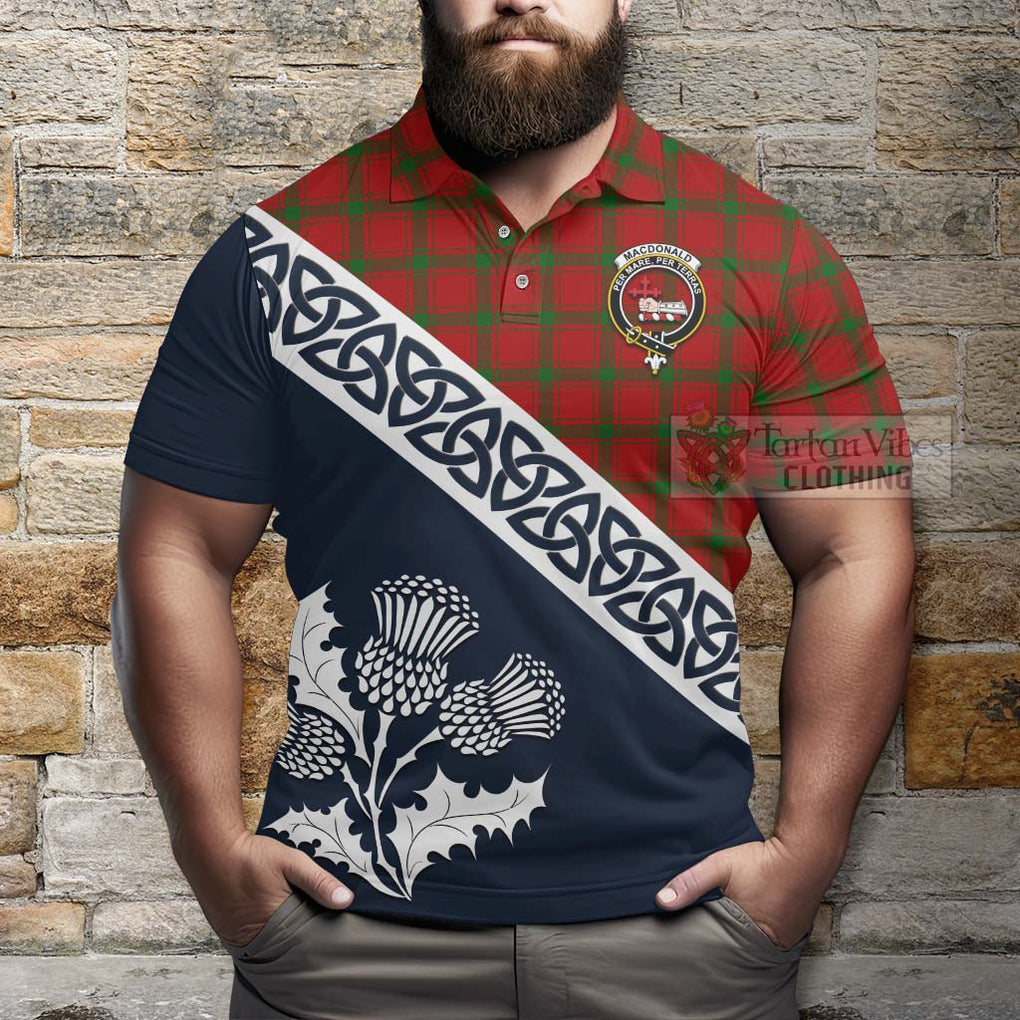 MacDonald (McDonald) of Sleat Tartan Polo Shirt Featuring Thistle and Scotland Map - Tartanvibesclothing Store