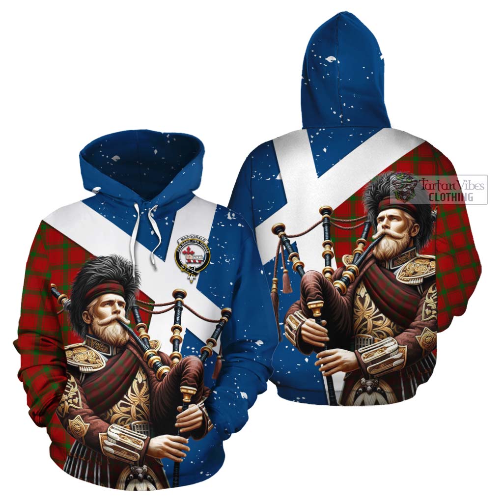 Tartan Vibes Clothing MacDonald (McDonald) of Sleat Tartan Cotton Hoodie with Family Crest Scottish Bagpiper Vibes